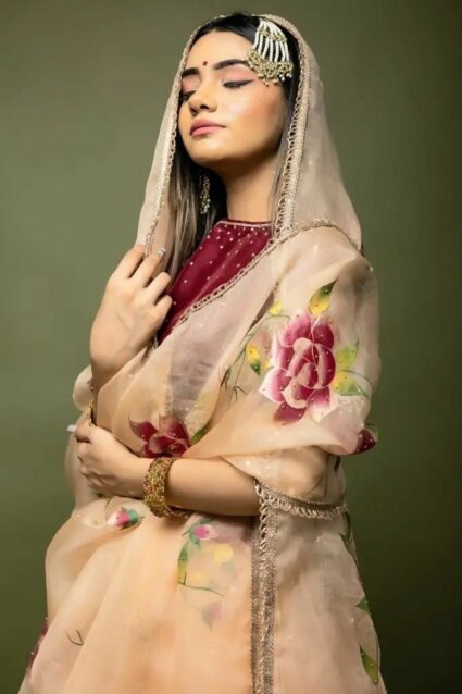 Party wear simple velvet maroon lehenga choli dupatta set