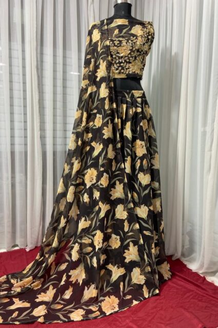 Impressive black crop top lehenga set for Girls