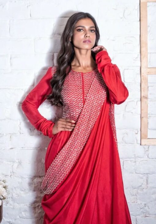 Stylish red indo western fusion party wear dress