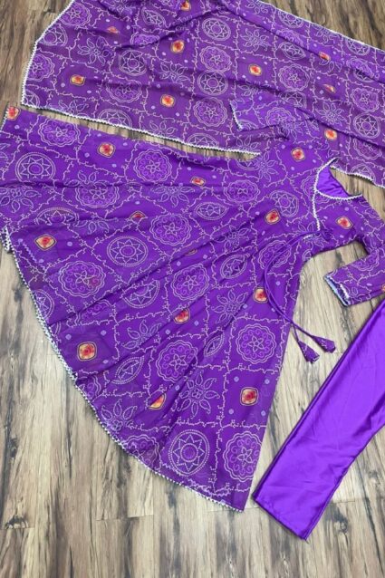 Purple color weightless georgette bandhani dress with dupatta
