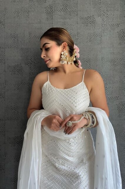 Pearl white Color Georgette Base And Sequins With Embroidery Work Sharara Suit Pearl white Color Georgette Base And Sequins With Embroidery Work Sharara Suit