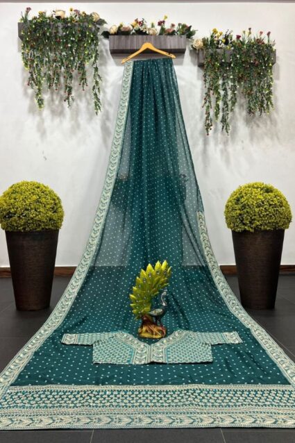 Green Color Saree On Tabby Silk With Coding With Sequin Work