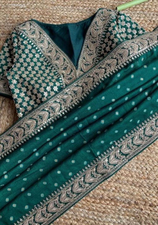 Green Color Saree On Tabby Silk With Coding With Sequin Work