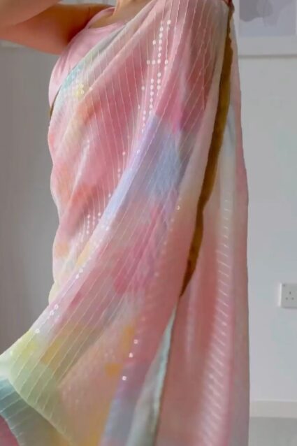 Multi Color Saree On Georgette With Sequin And Digital Print
