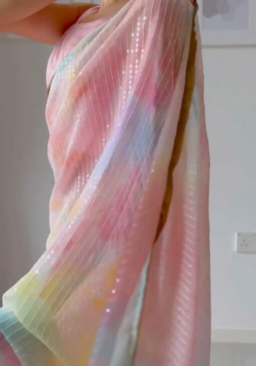 Multi Color Saree On Georgette With Sequin And Digital Print