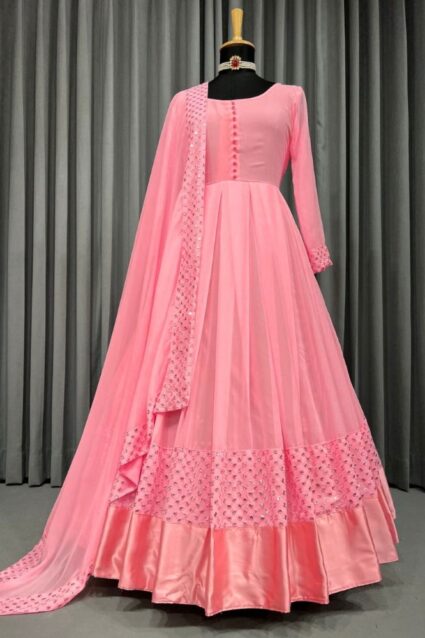 Peach Color Stunning Salwar Suit On Faux Georgette With Thread Work