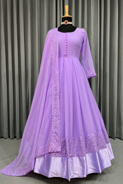 Purple Color Stunning Salwar Suit On Faux Georgette With Thread Work