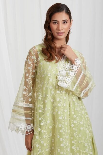 Sea Green  Salwar Suit On Organza Silk With Tread Work