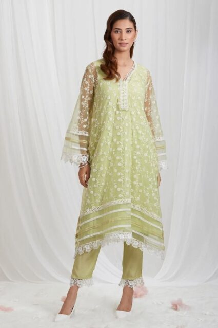 Sea Green  Salwar Suit On Organza Silk With Tread Work
