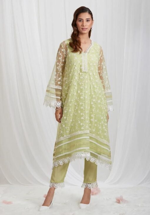 Sea Green  Salwar Suit On Organza Silk With Tread Work