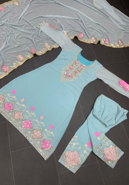 Sky Blue Color Salwar Suit On Georgette With Thread With Sequin Work