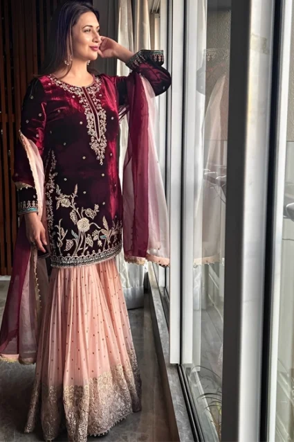 Television Actress Divyanka Marron Sharara Dress Television Actress Divyanka Marron Sharara Dress