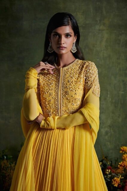 Yellow Color Salwar Suit On Fox Georgette With Thread And Sequin Work Yellow Color Salwar Suit On Fox Georgette With Thread And Sequin Work