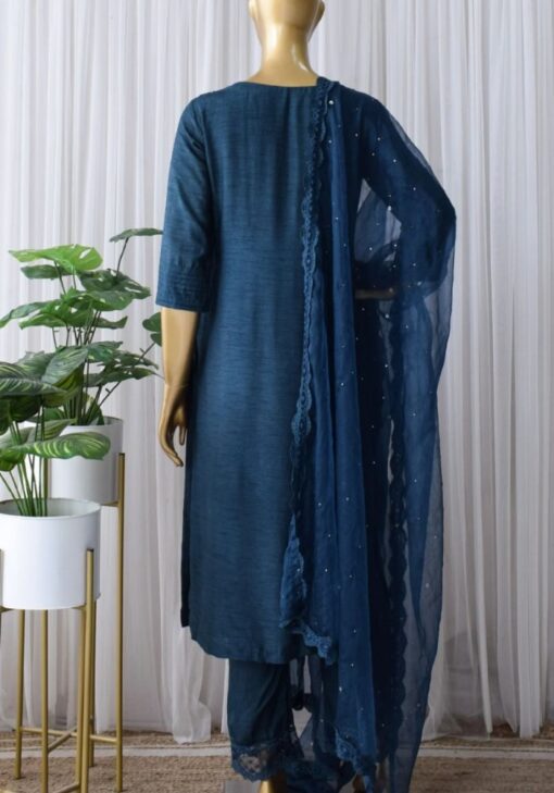 Heavy Dark Blue Color Salwar Suit On Premium Muslin Cotton With Embroidery Dupatta