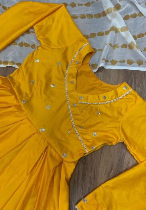 Graceful Yellow Anarkali Suit With Silk Top And Tie-Die Dupatta