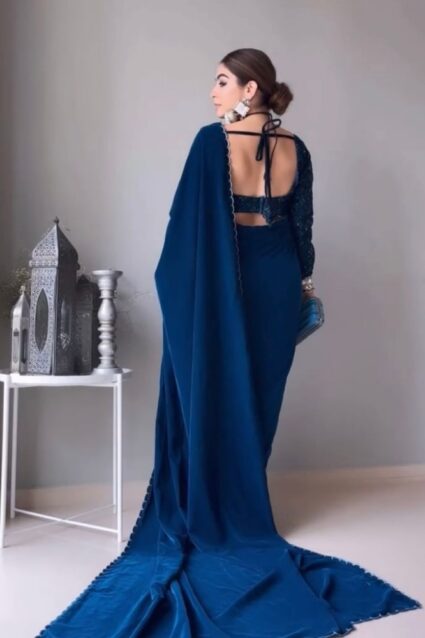 Sparkling Luxurious Heavy Velvet Farewell Party Wear Saree