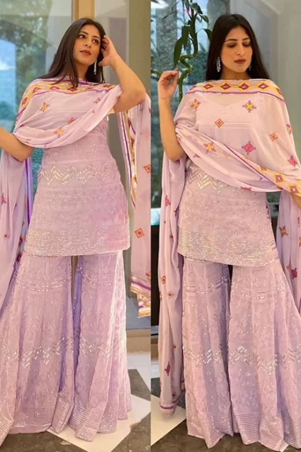 Yankita Kapoor Fabulous Pink Color Sequence & Thread Work Sharara Palazzo Top With Dupatta Yankita Kapoor Fabulous Pink Color Sequence & Thread Work Sharara Palazzo Top With Dupatta