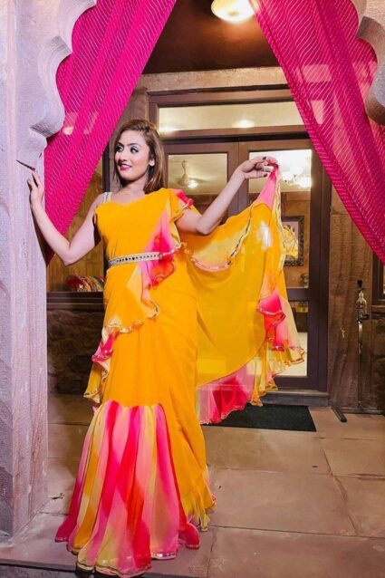 Nice-Looking Yellow Ruffle Haldi Function Saree