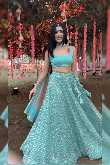 Glamorous Girlish Sky Blue Party Wear Lehenga Choli Online