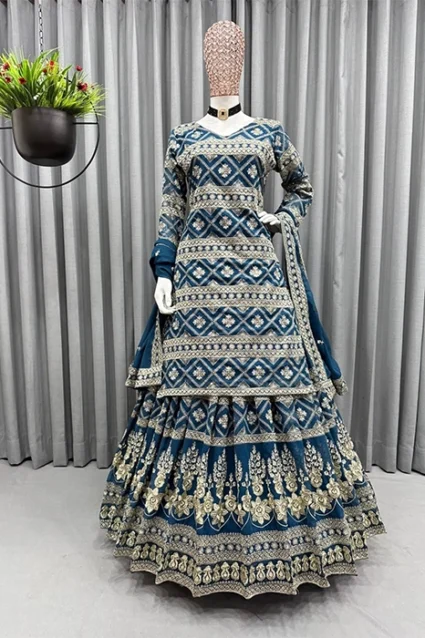 Trendy Fusion Style Kurti Lehenga Set for Wedding