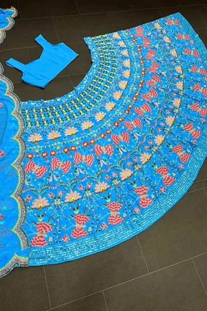 Yankita Kapoor Stylish Sky Blue Color Embroidery & Sequin Work Lehenga Choli