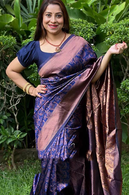 Beautiful Cincinnati Blue Coloured Paisley Print Ethnic Silk Saree