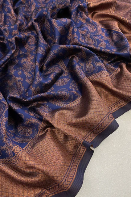Beautiful Cincinnati Blue Coloured Paisley Print Ethnic Silk Saree
