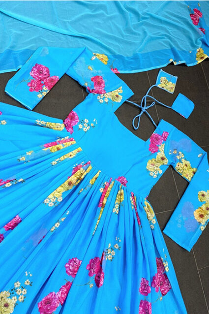 Cyan Blue Traditional Anarkali Suit