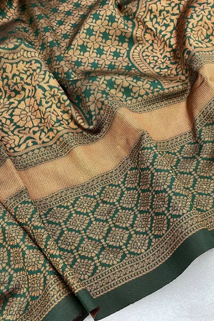 Dark Green Coloured Banarasi Fashionable Silk Saree