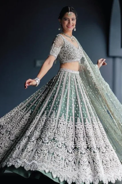 Designer Grey Chine Sequenced Lehenga For Grand Ocassions