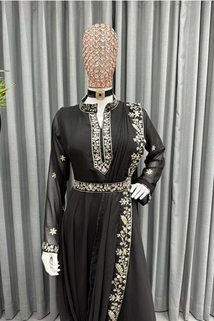 Designer Indo-Western Crimson Black Saree Drape Pattern Suit Designer Indo-Western Crimson Black Saree Drape Pattern Suit