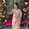 Designer Peach Saree With Heavy Embroidery