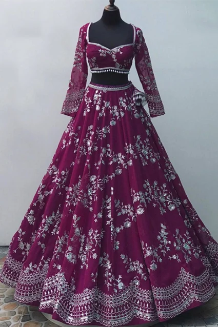 Designer Plum Shaded Floral Embroidered Lehenga Choli For Women