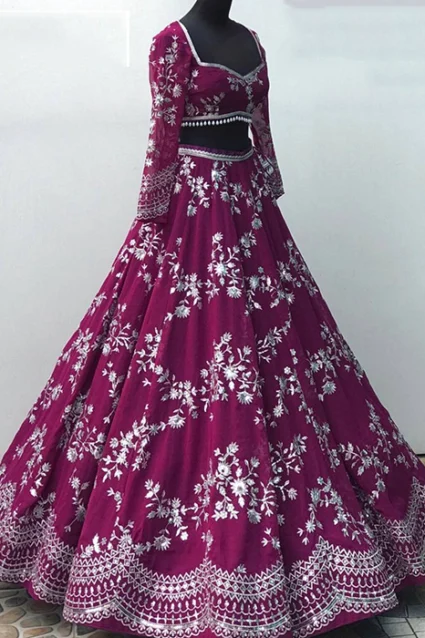 Designer Plum Shaded Floral Embroidered Lehenga Choli For Women