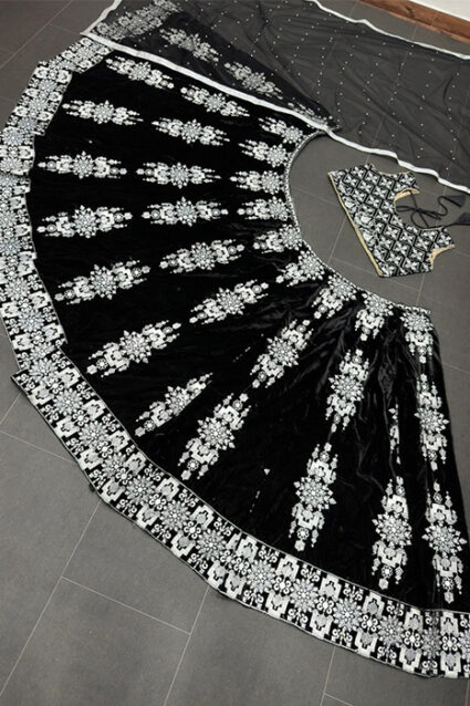 Ethnic Black Velvet Designer Embroidered Lehenga Choli