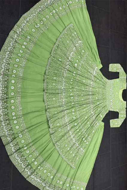 Ethnic Tea Green Chikenkari Lehenga