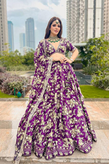 Fahionable Midnight Purple Floral Printed Lehenga Choli