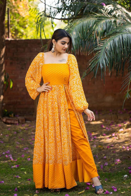 Fresh Yellow Gown with Inner for Mehndi & Haldi Wear