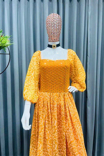 Fresh Yellow Gown with Inner for Mehndi & Haldi Wear