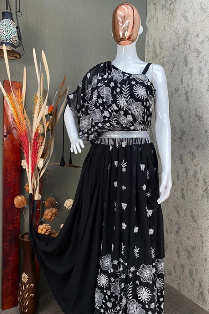 Gorgeous and Fashionable Indo Western Embroidered Black Gown