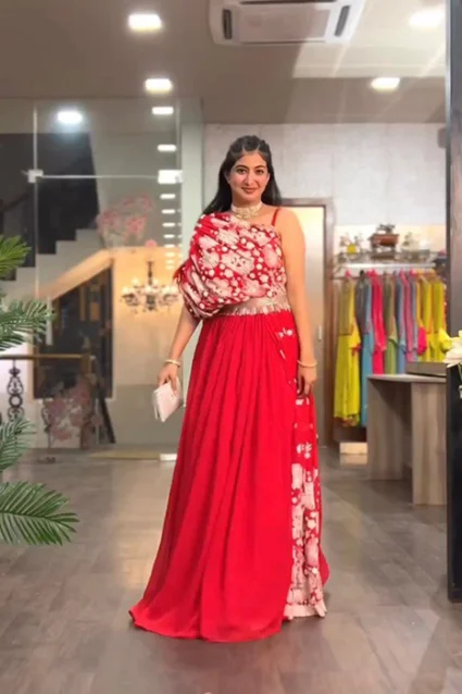 Gorgeous and Fashionable Indo Western Embroidered Tart Red Gown