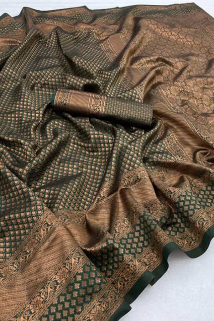 Graceful Dark Green Coloured Banarasi Saree