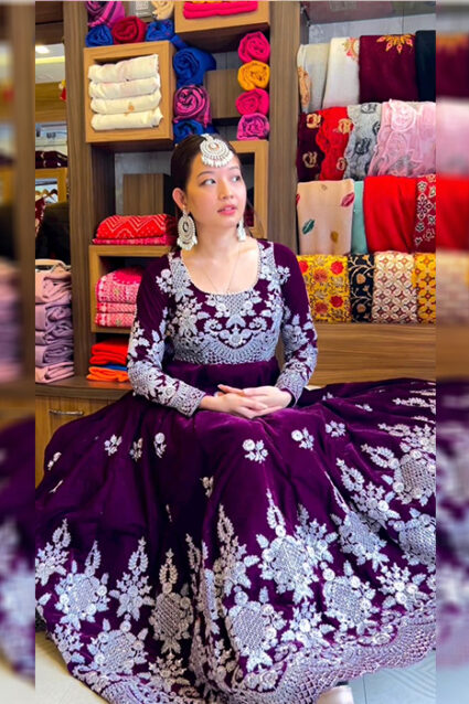 Heavy Embellished Mulberry Partywear Anarkali Gown