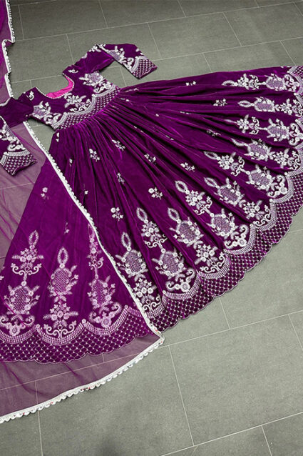 Heavy Embellished Mulberry Partywear Anarkali Gown