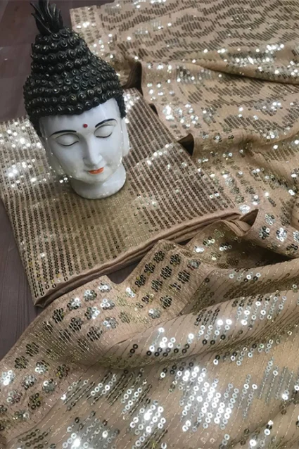 Kiara Advani Golden Heavily Sequinned Partywear Saree