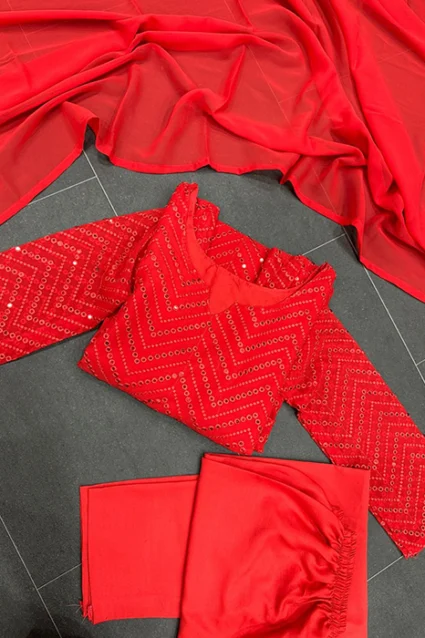 Latest Designer Scarlet Red Sequenced Suit Latest Designer Scarlet Red Sequenced Suit
