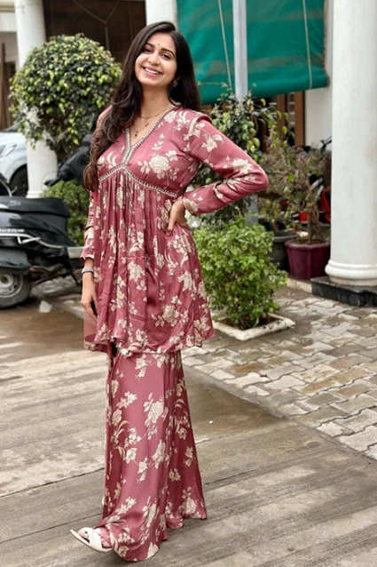 Light Mahogamy Floral Printed Suit With Sharara Light Mahogamy Floral Printed Suit With Sharara