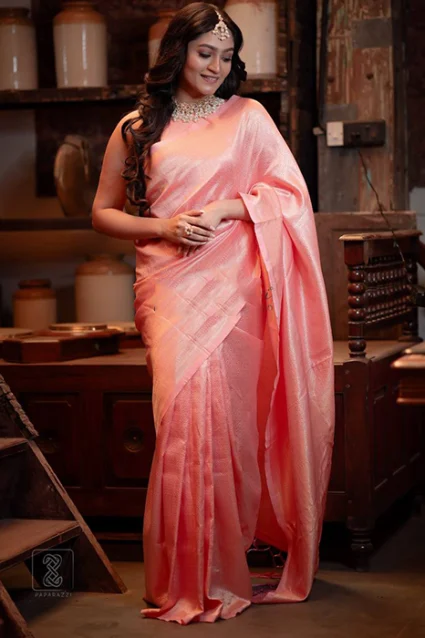 Peach colour Ethnic Banarasi Silk Saree
