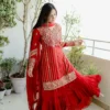 Red Embroidered Georgette Sharara Suit