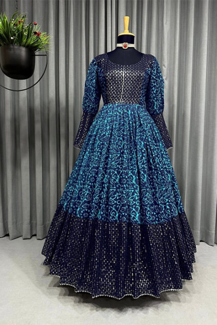 Sapphire Designer Georgette Gown for Party Wear